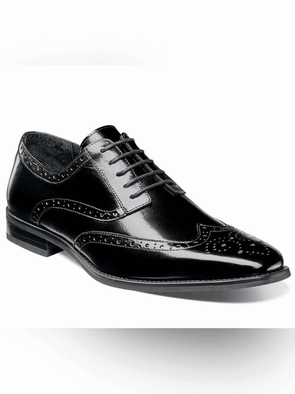 Stacy Adams Tinsley Black Buffalo Leather Wingtip Oxford Shoes Sz 8 Men